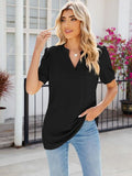 Texture Notched Short Sleeve Blouse