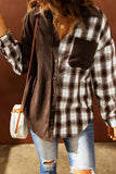 Double Take Plaid Color Block Dropped Shoulder Corduroy Shacket