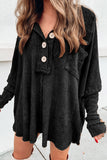 Waffle Knit Buttoned Long Sleeve Top with Breast Pocket