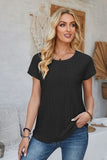 Eyelet Round Neck Rolled Short Sleeve T-Shirt