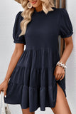 Puff Sleeve Tie Back Tiered Dress