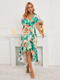 Ruffled Tied Floral Surplice Dress