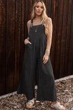 Texture Buttoned Wide Leg Overalls