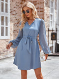Tied Swiss Dot Long Sleeve Mini Dress