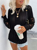 Openwork Round Neck Dropped Shoulder Blouse
