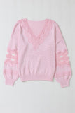 Openwork V-Neck Raglan Sleeve Sweater