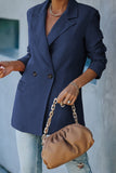Double Take Double-Breasted Padded Shoulder Blazer with Pockets