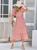 Printed Flutter Sleeve Tiered Dress