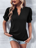 Notched Puff Sleeve Blouse
