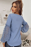 Swiss Dot Balloon Sleeve V-Neck Blouse