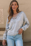 Openwork V-Neck Raglan Sleeve Sweater