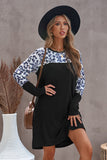 Yo! Pockets Leopard Spliced Round Neck Dress
