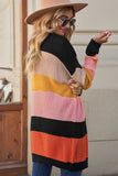 Striped Waffle Knit Open Front Cardigan