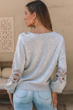 Openwork V-Neck Raglan Sleeve Sweater