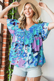 Floral V-Neck Short Sleeve Blouse