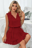 Frill Trim Tie Neck Sleeveless Mini Dress