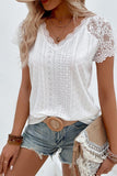 Eyelet Lace Detail V-Neck T-Shirt