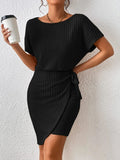 Ribbed Boat Neck Short Sleeve Dress