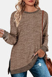 Round Neck Long Sleeve Slit T-Shirt