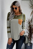 Pocketed Striped Round Neck T-Shirt