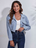 Collared Neck Dropped Shoulder Buttoned Jacket