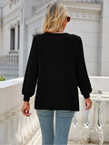 Heathered Round Neck Lantern Sleeve Blouse