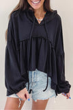 Drawstring High-Low Balloon Sleeve Hoodie