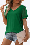 Swiss Dot Puff Sleeve V-Neck Tee