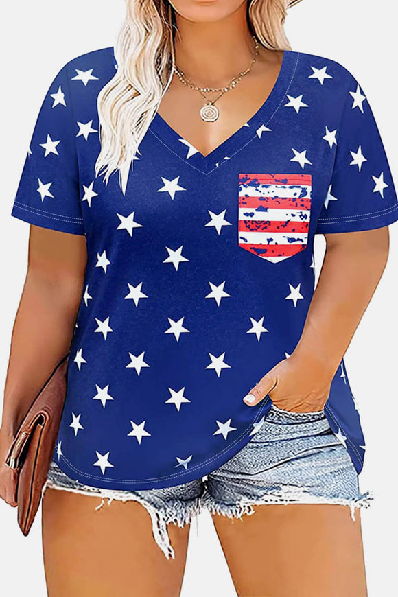 V-Neck Short Sleeve US Flag T-Shirt