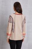 Contrast Stitching Leopard Long Sleeve Blouse