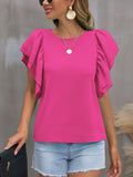 Round Neck Flounce Sleeve Blouse