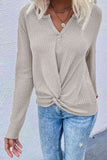 Twist Front Long Sleeve Waffle Knit Top