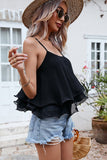 Scoop Neck Spaghetti Strap Ruffle Hem Tank