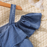 Girls Cold-Shoulder Buttoned Denim Dress