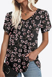Printed Petal Sleeve V-Neck Blouse