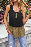 Leopard Color Block Scoop Neck Tank