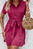 Dotted Short Sleeve Tie Belt Dress
