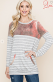 Long Sleeve Round Neck Tie-dye Top