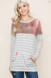 Long Sleeve Round Neck Tie-dye Top