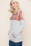 Long Sleeve Round Neck Tie-dye Top